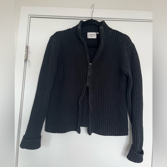 100% cotton ribbed knit zip up sweater - Picture 3 of 6